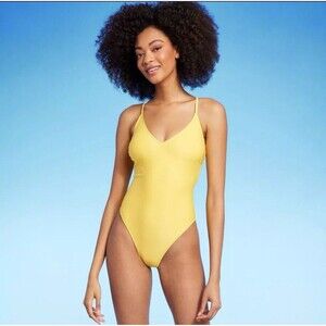 Shade & Shore Women's One Piece Swimsuit Cheeky Racerback Yellow Small